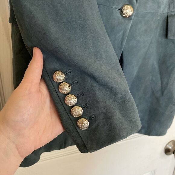 VERONICA BEARD Long and Lean Lamb Leather Blazer Jacket Size 10 Blue Suede - Picture 10 of 13